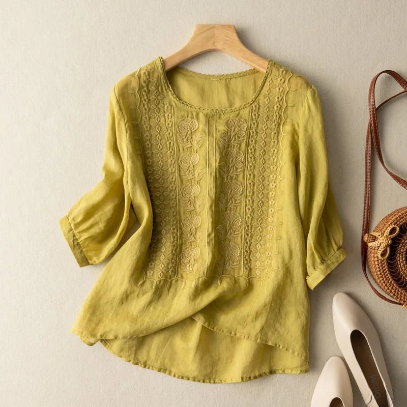 Blusa da Donna con Ricami e Maniche con Polsini