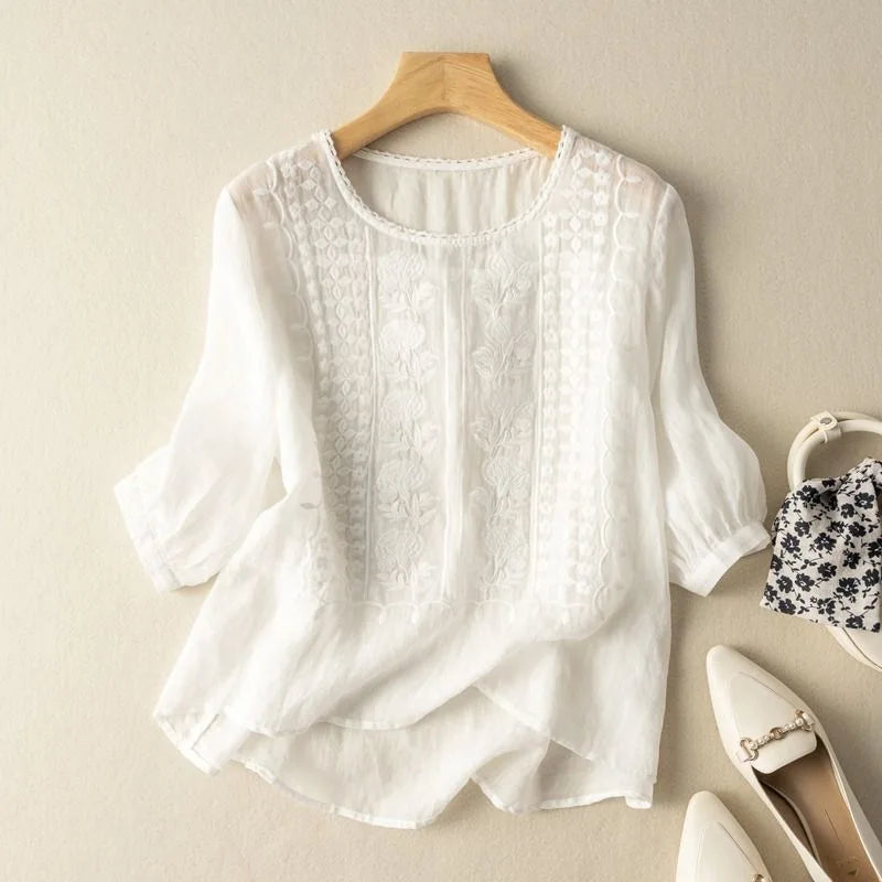Blusa da Donna con Ricami e Maniche con Polsini