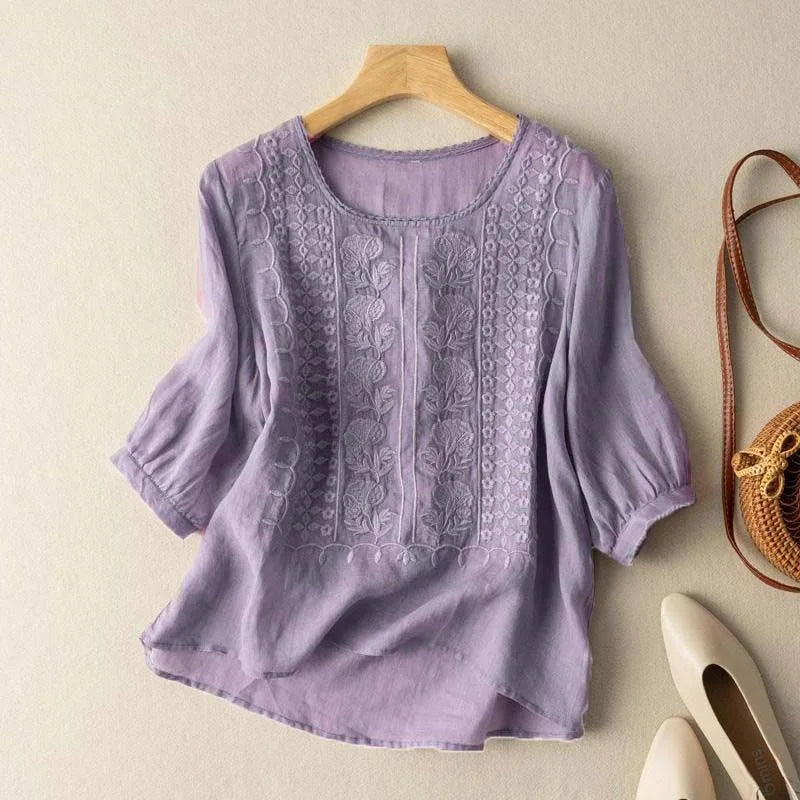 Blusa da Donna con Ricami e Maniche con Polsini