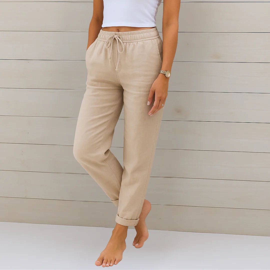 Pantaloni Donna in Lino Elasticizzato Traspirante