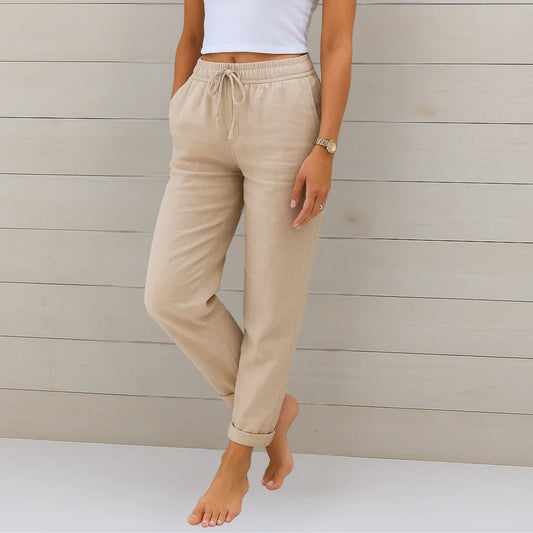 Pantaloni Donna in Lino Elasticizzato Traspirante