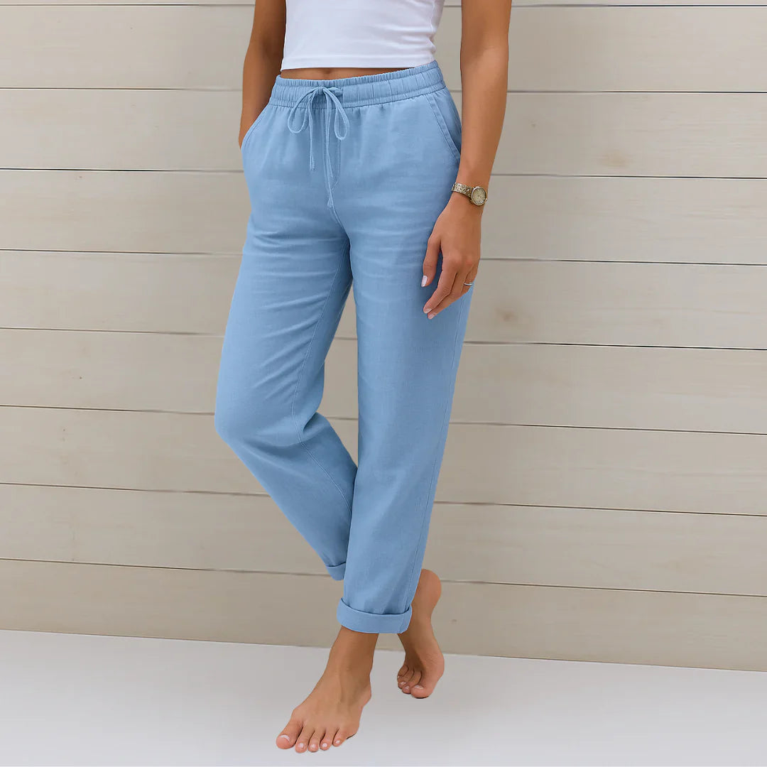 Pantaloni Donna in Lino Elasticizzato Traspirante