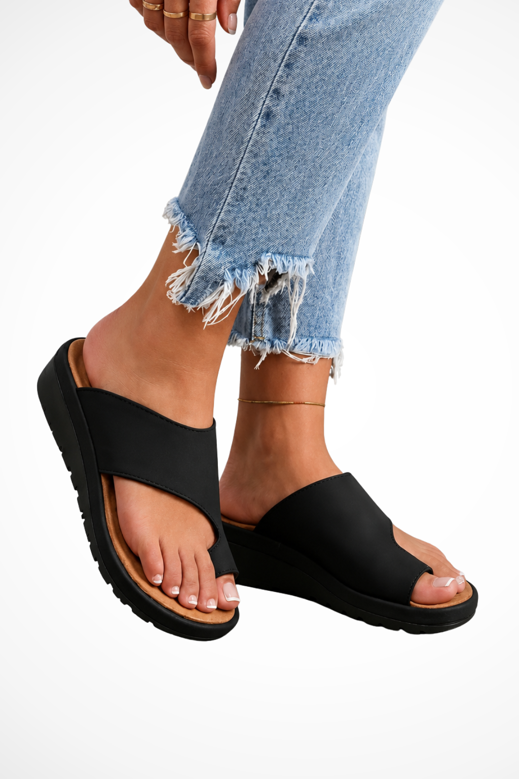 Sandali con Zeppa e Fascia ad Anello per Dito da Donna