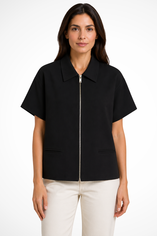 Blusa Corta con Zip Frontale da Donna