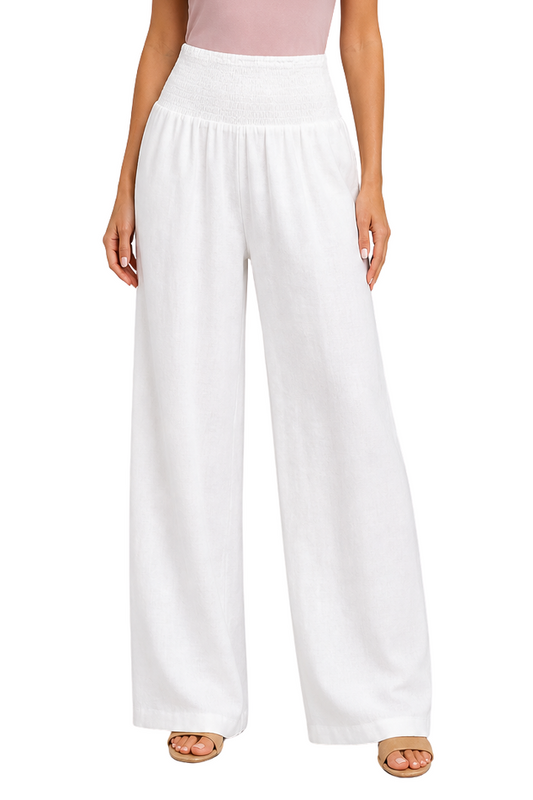 Pantaloni in Lino con Vita Arricciata da Donna