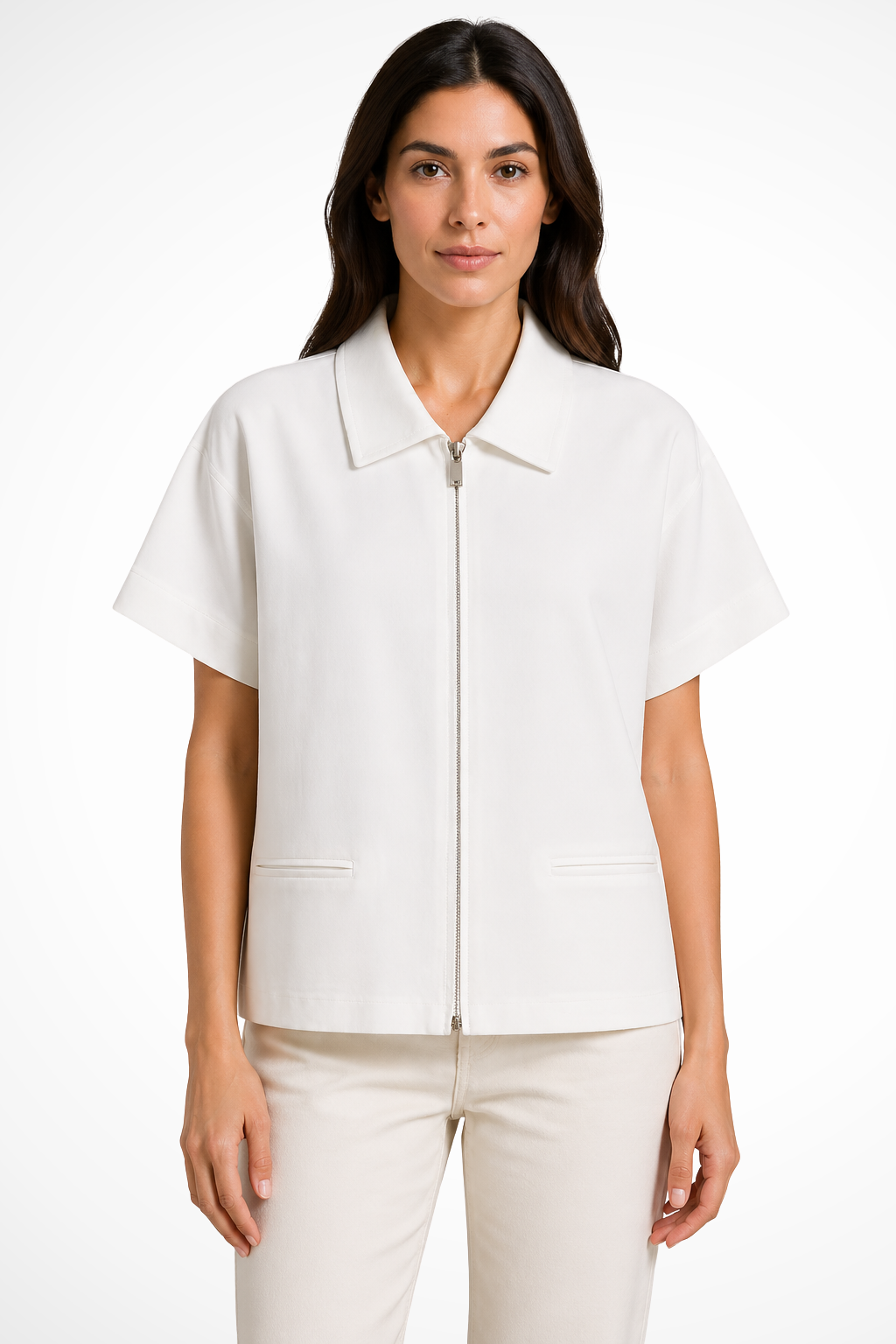 Blusa Corta con Zip Frontale da Donna