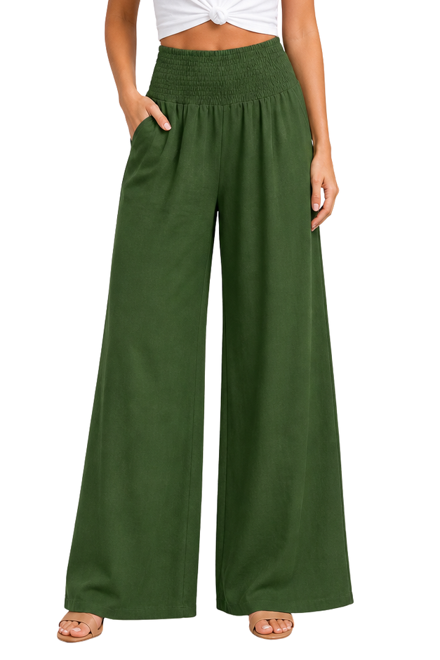 Pantaloni in Lino con Vita Arricciata da Donna