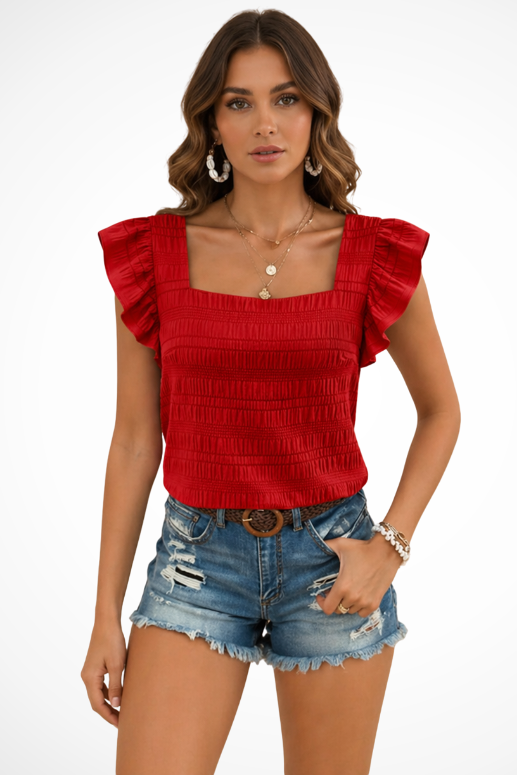 Top con Scollo Quadrato e Corpetto Arricciato da Donna