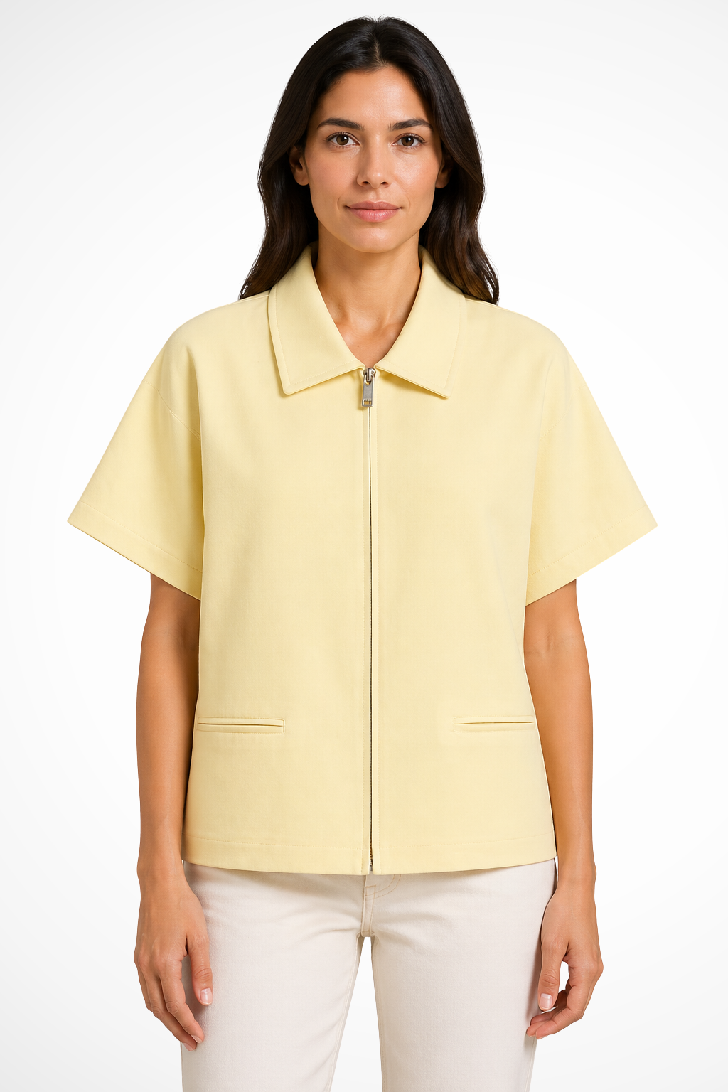 Blusa Corta con Zip Frontale da Donna