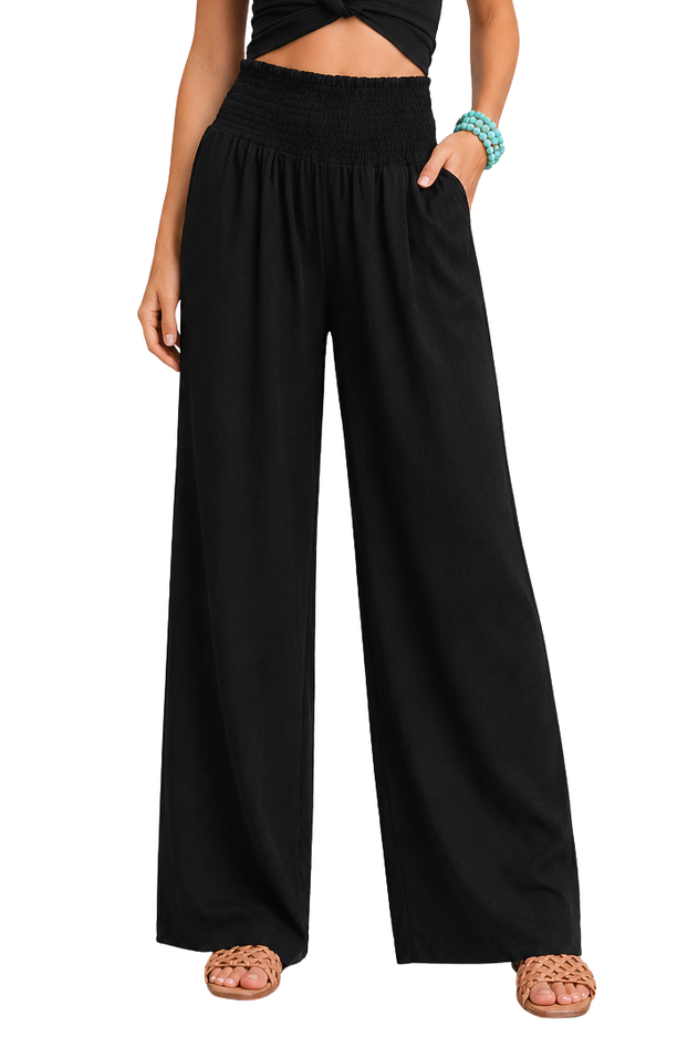 Pantaloni in Lino con Vita Arricciata da Donna