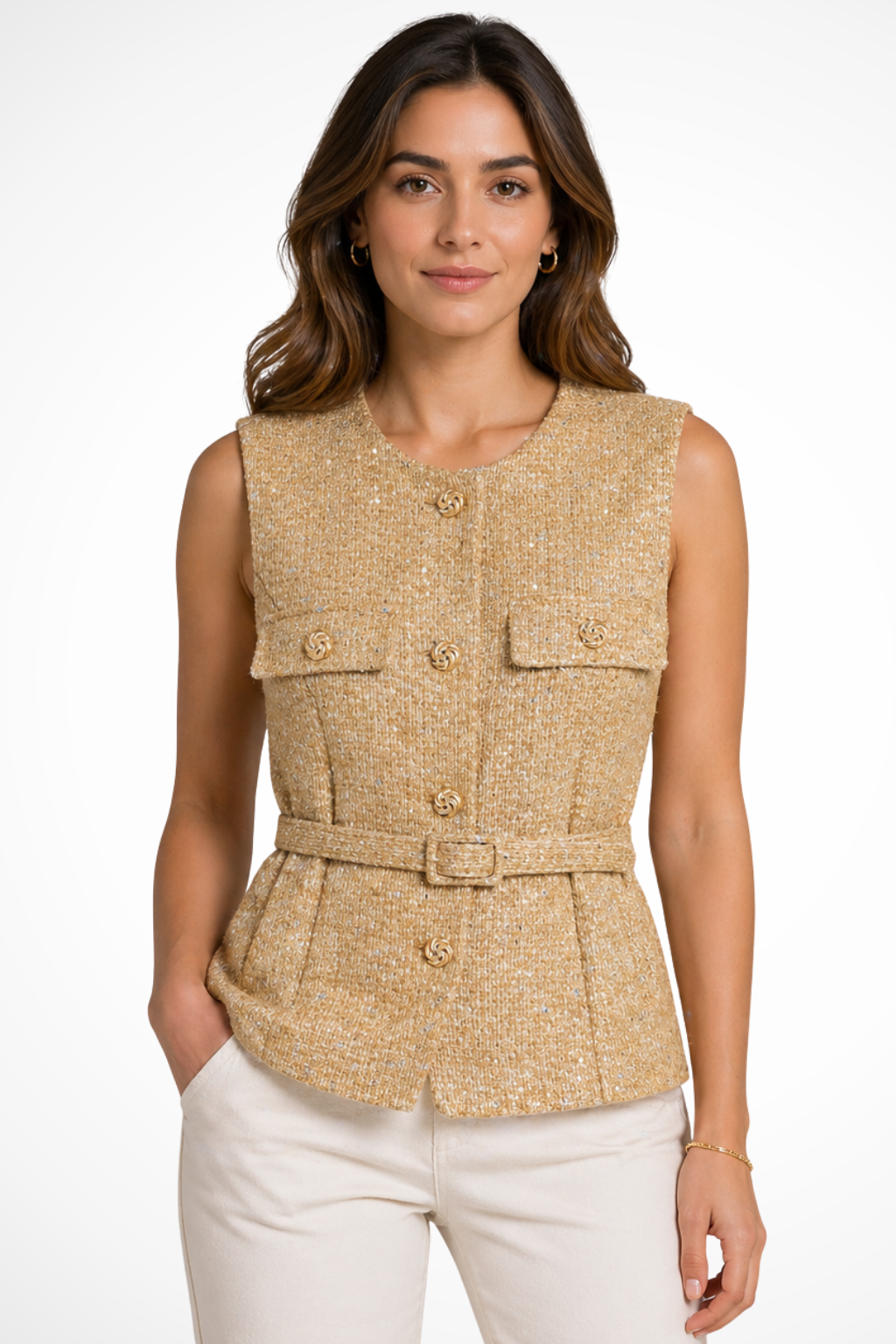 Top in Tweed con Bottoni Dorati da Donna