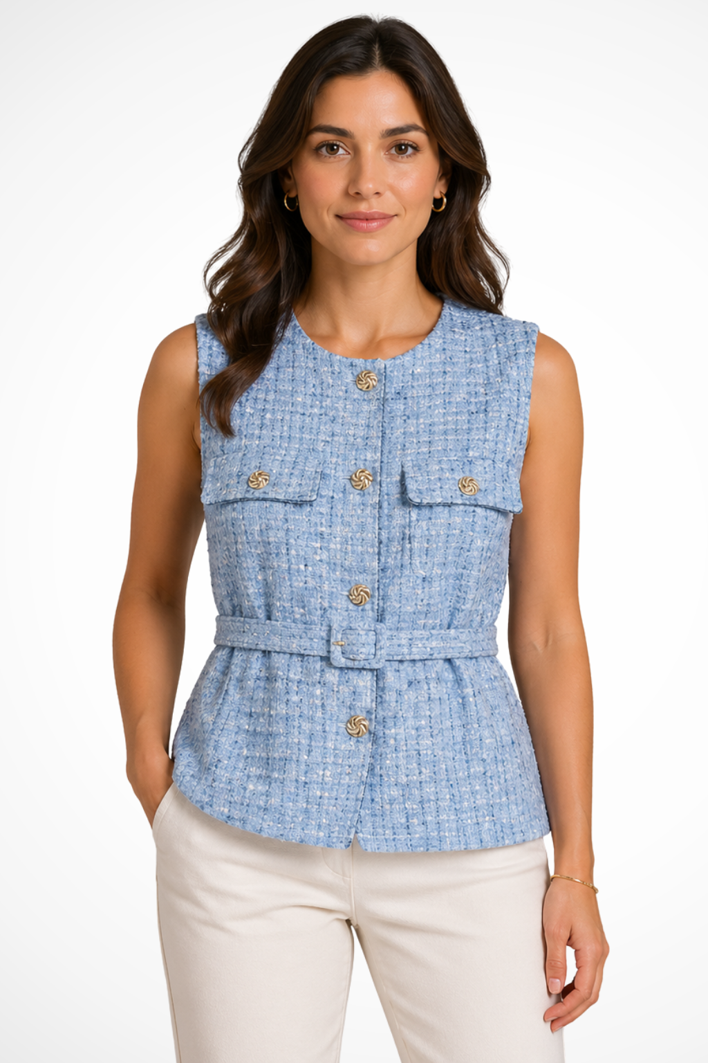 Top in Tweed con Bottoni Dorati da Donna