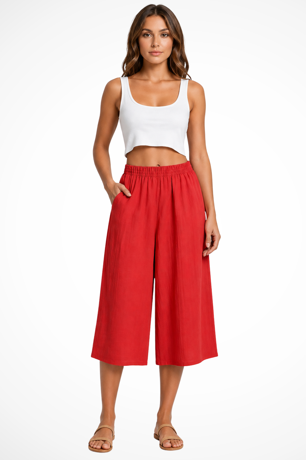 Pantaloni a Gamba Larga con Vita Elasticizzata da Donna