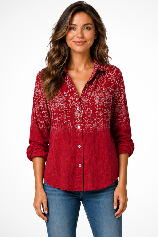 Blusa Boho con Stampa Bandana da Donna