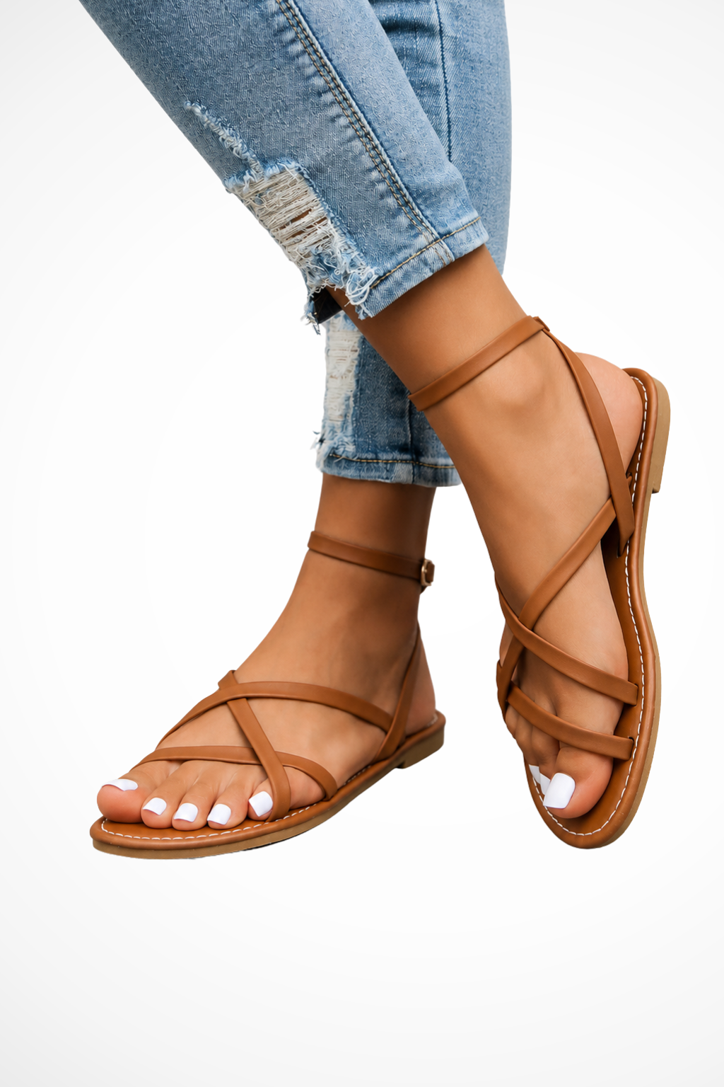 Sandali in Pelle con Cinturini Incrociati da Donna