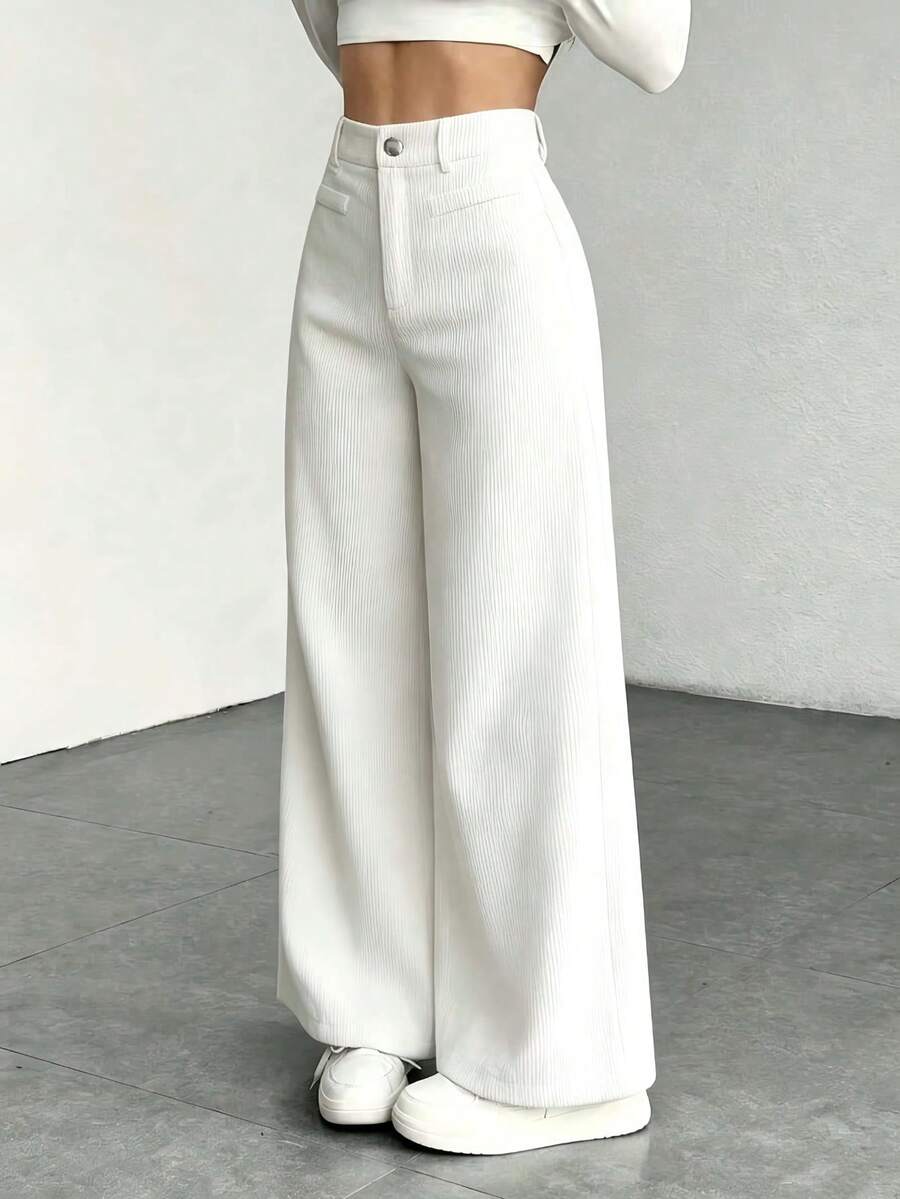 Pantaloni da Donna in Velluto a Coste a Gamba Larga