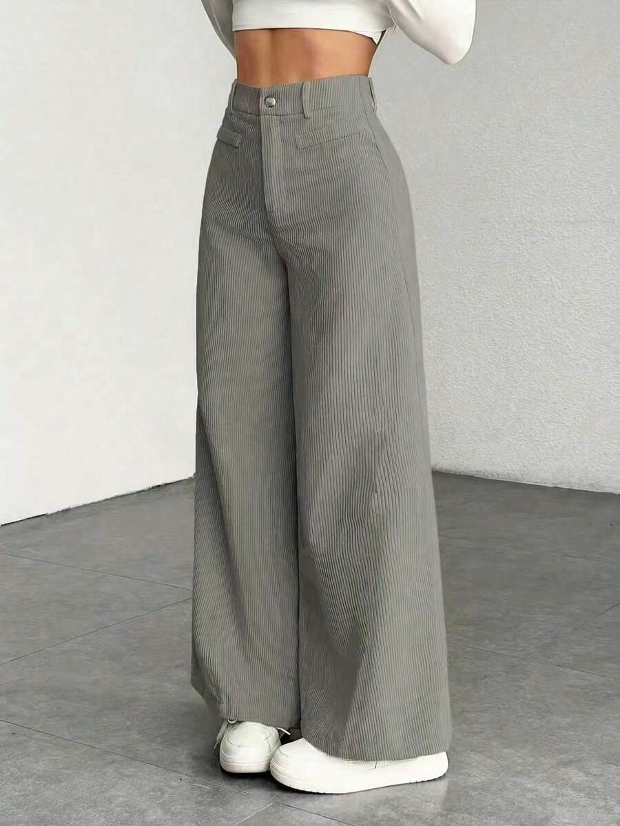 Pantaloni da Donna in Velluto a Coste a Gamba Larga