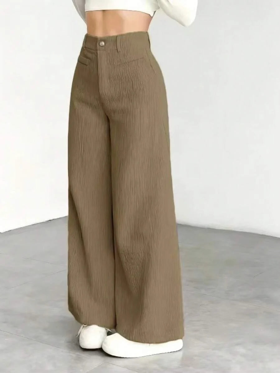 Pantaloni da Donna in Velluto a Coste a Gamba Larga
