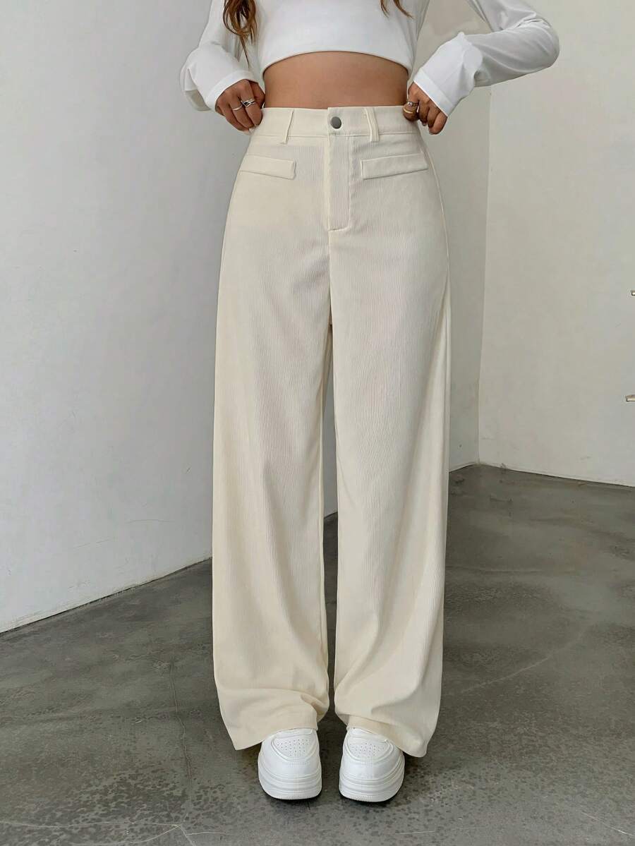 Pantaloni da Donna in Velluto a Coste a Gamba Larga