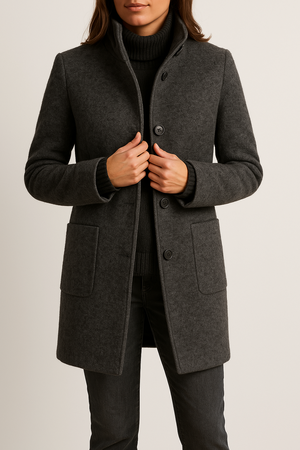 Cappotto Sartoriale da Donna in Misto Lana con Collo Alto