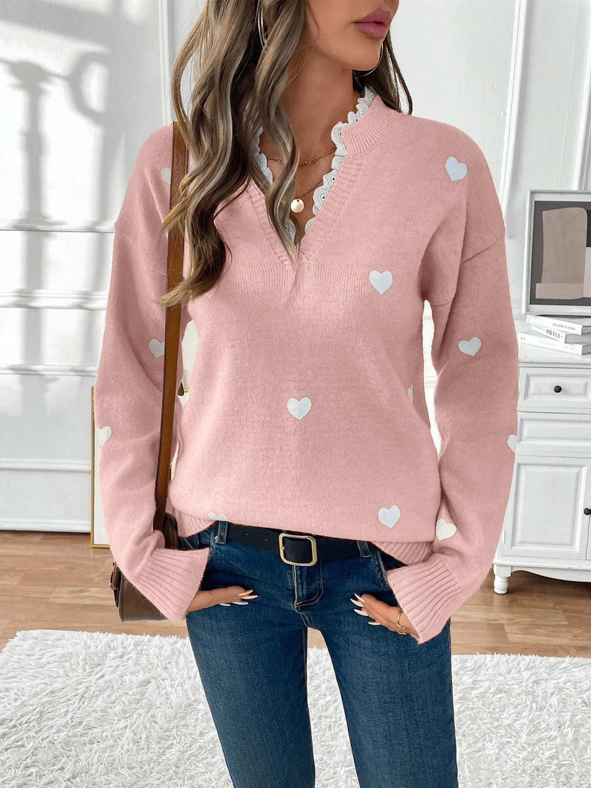 Maglione con Cuori e Pizzo da Donna