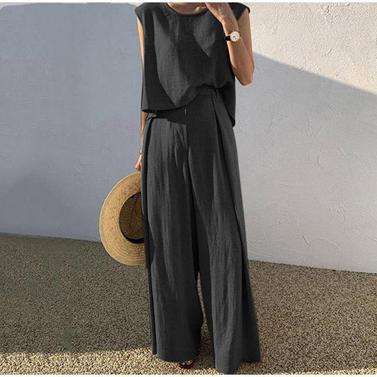 Vivian - Completo con top smanicato ampio e pantaloni a gamba larga
