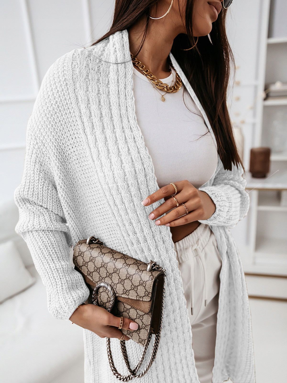 Shanaya - Cardigan lungo elegante in maglia a costine