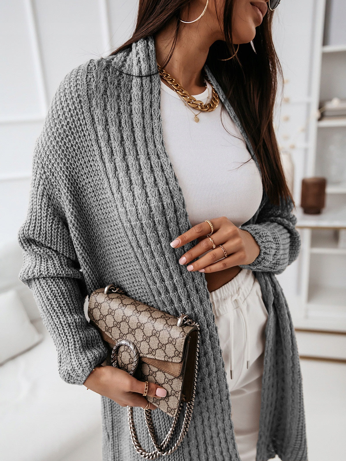 Shanaya - Cardigan lungo elegante in maglia a costine