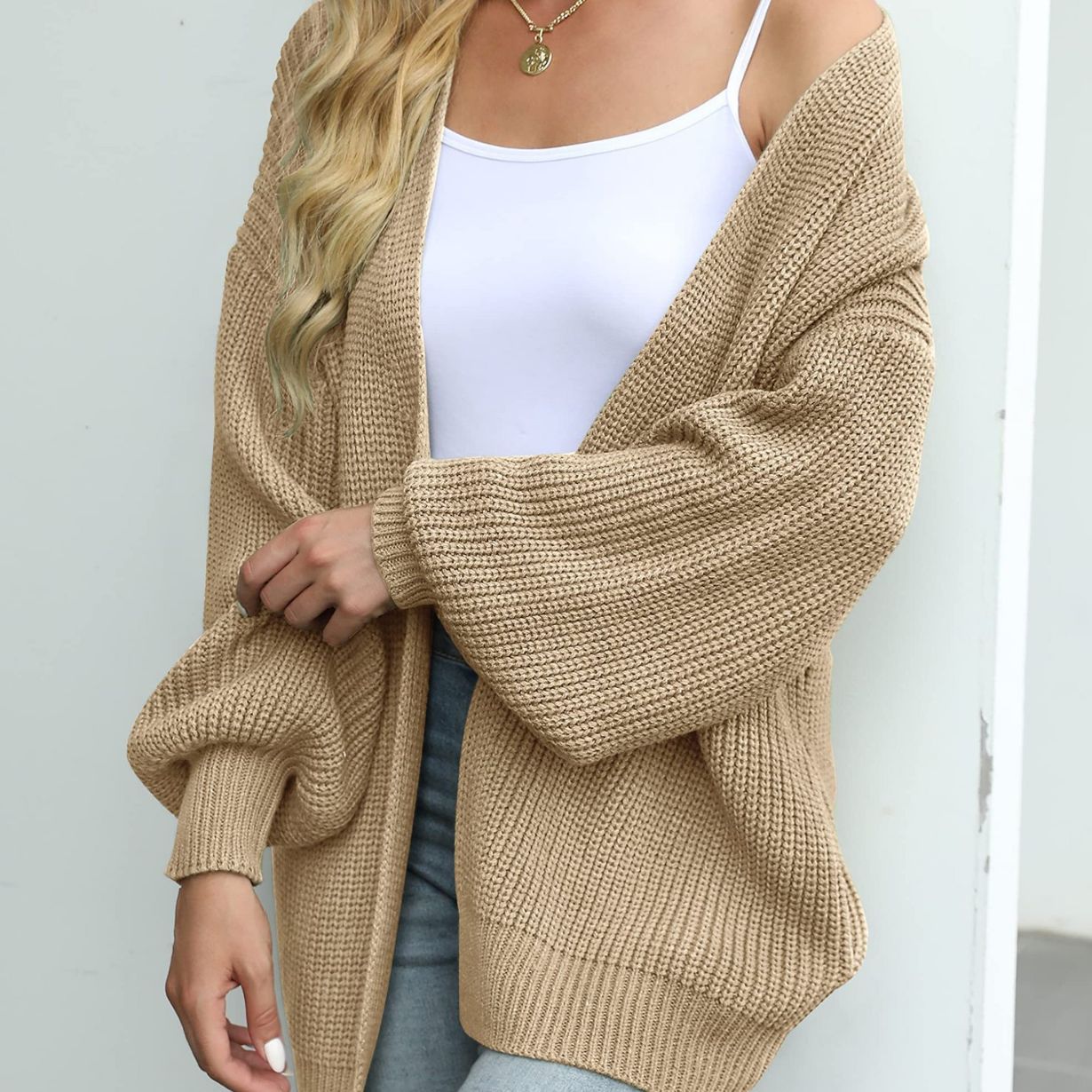 Jaliyah - Cardigan Cozy Lavorato a Maglia con Maniche Lunghe a Lanterna