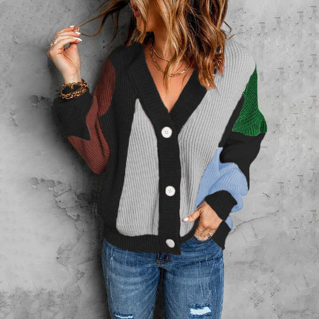 Ophelia - Cardigan caldo a righe colorblock alla moda