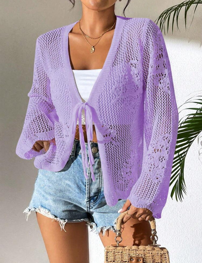 Rozlyn - Cardigan ampio traforato con chiusura a fiocco