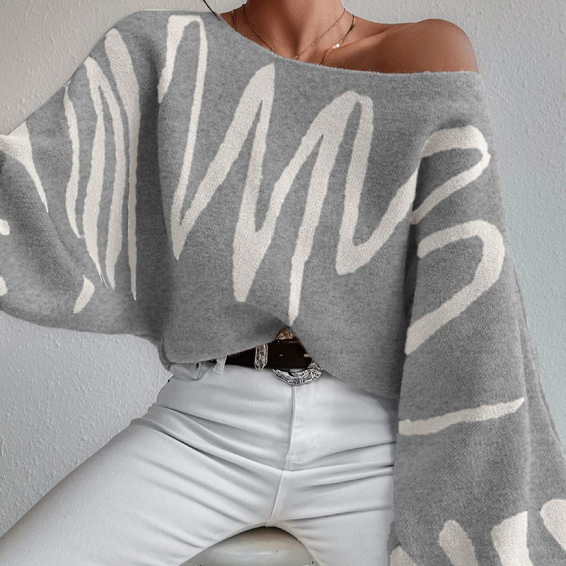Lenie - Maglione oversize in maglia con maniche a lanterna e stampa
