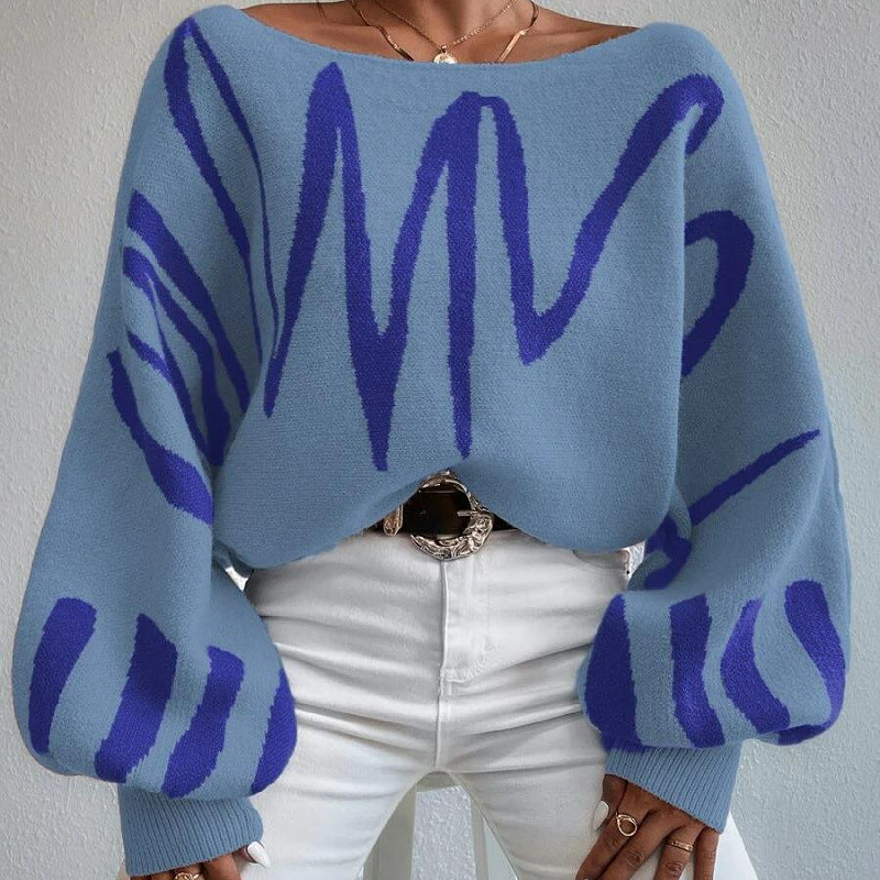 Lenie - Maglione oversize in maglia con maniche a lanterna e stampa