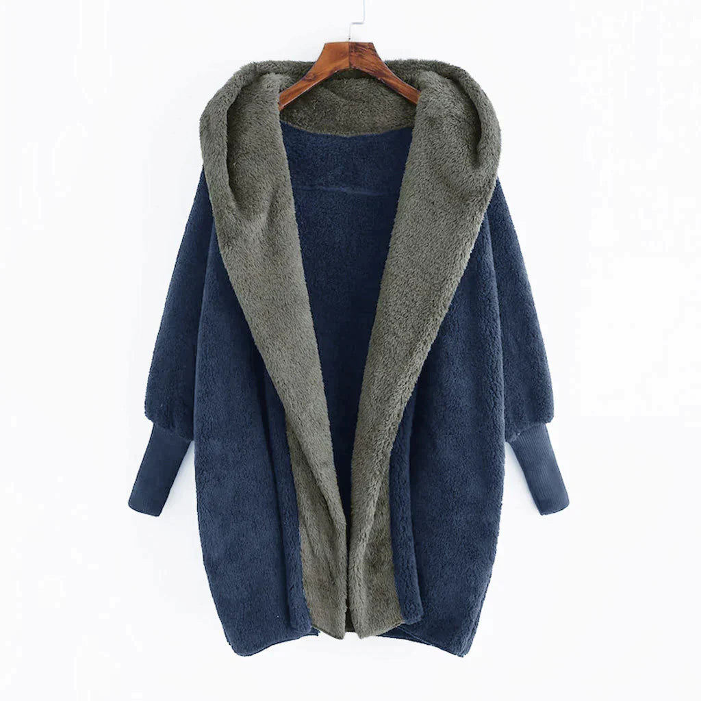 Theressa - Cardigan stiloso in peluche caldo con cappuccio
