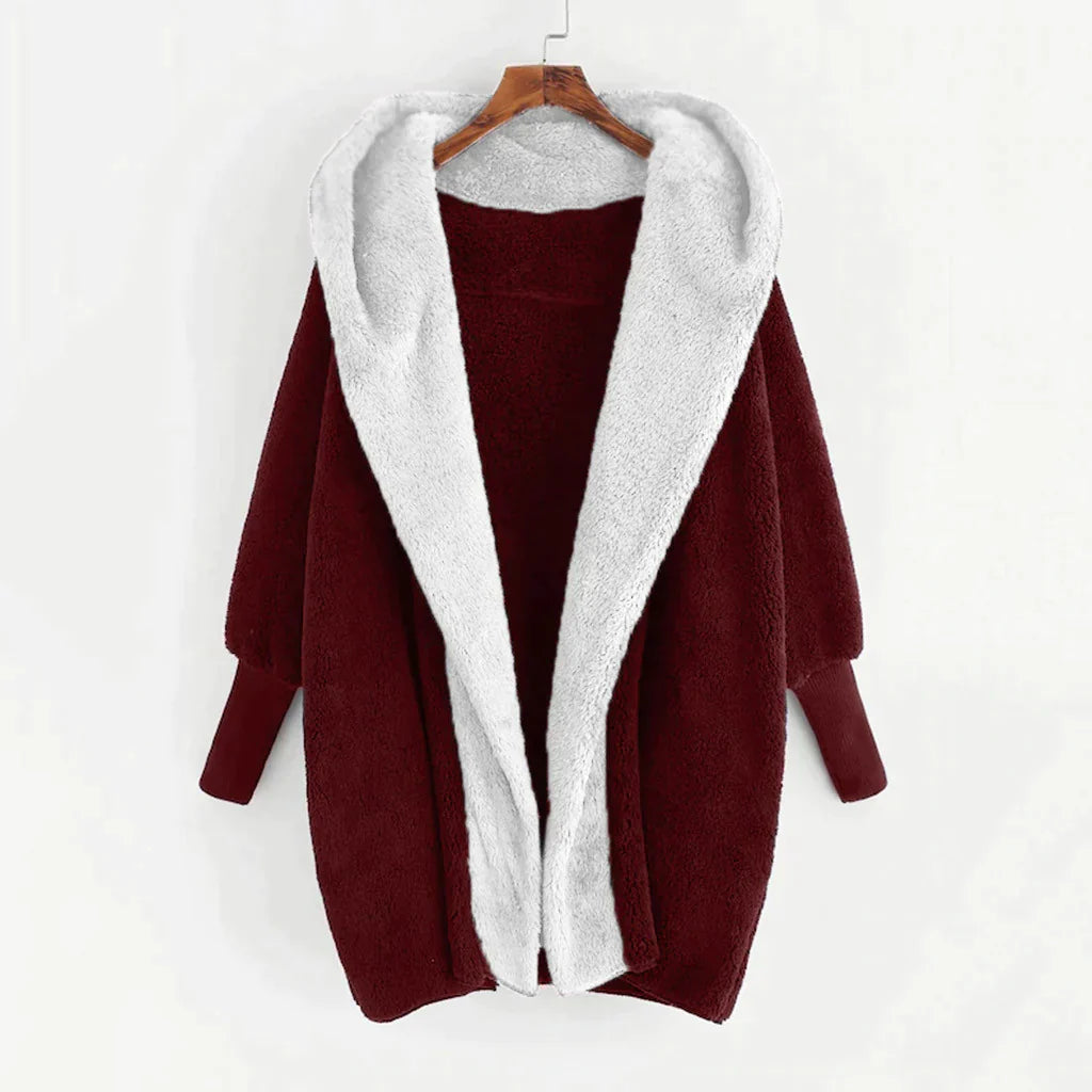 Theressa - Cardigan stiloso in peluche caldo con cappuccio