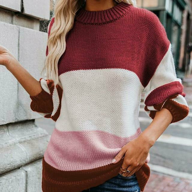 Nyree - Maglione caldo in maglia a righe dalla vestibilità ampia