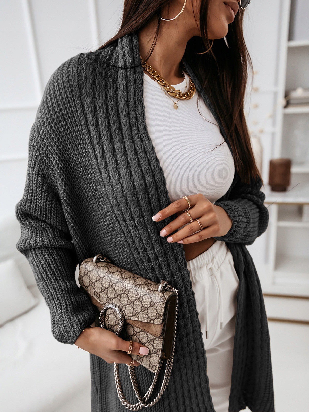 Shanaya - Cardigan lungo elegante in maglia a costine