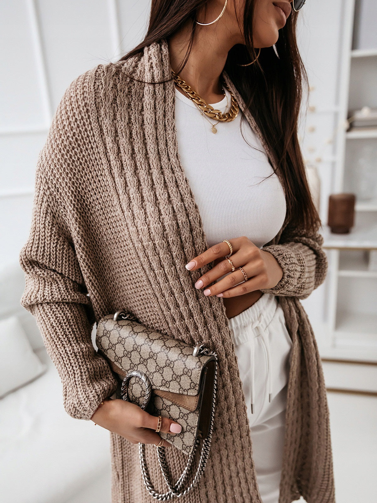 Shanaya - Cardigan lungo elegante in maglia a costine