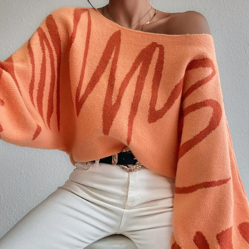 Lenie - Maglione oversize in maglia con maniche a lanterna e stampa