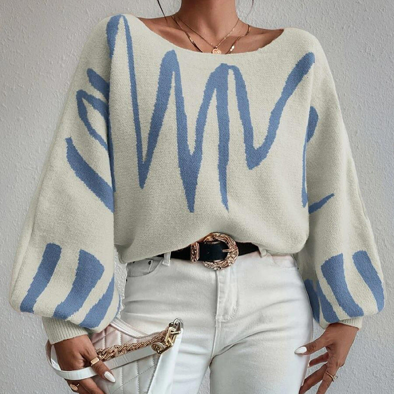 Lenie - Maglione oversize in maglia con maniche a lanterna e stampa