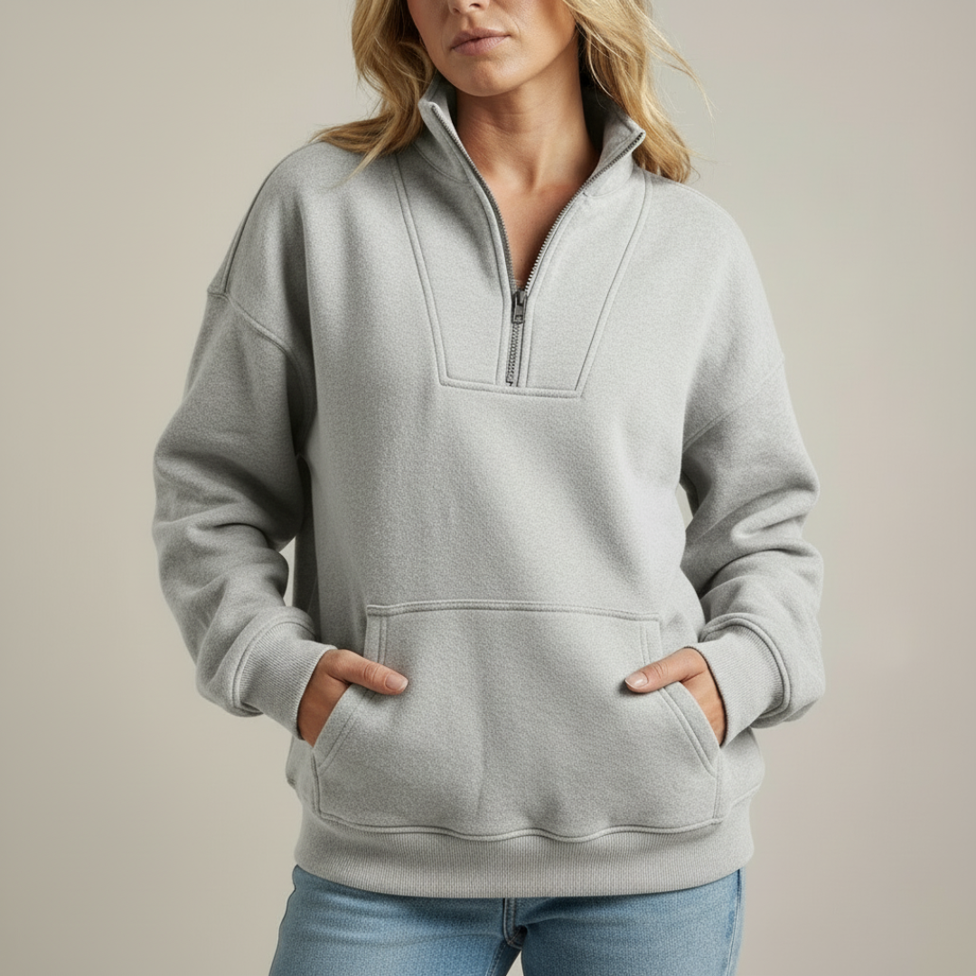 Yelena - Maglione Oversize in Fleece Caldo con Zip a Quarto