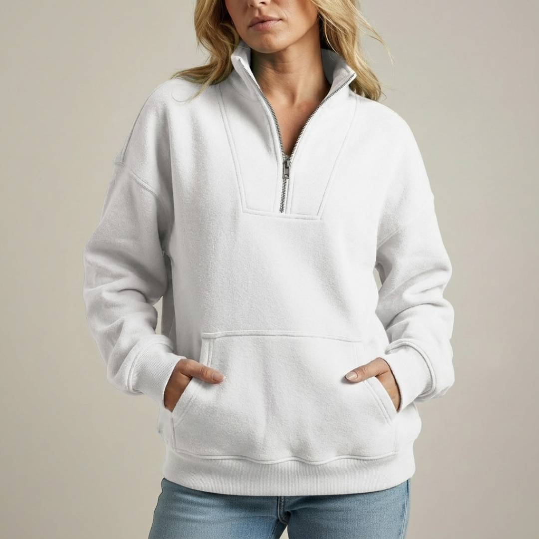 Yelena - Maglione Oversize in Fleece Caldo con Zip a Quarto