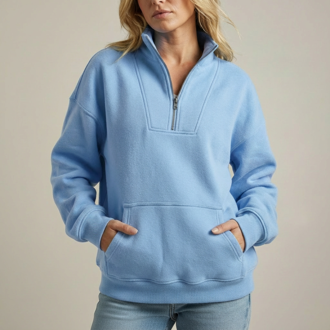 Yelena - Maglione Oversize in Fleece Caldo con Zip a Quarto