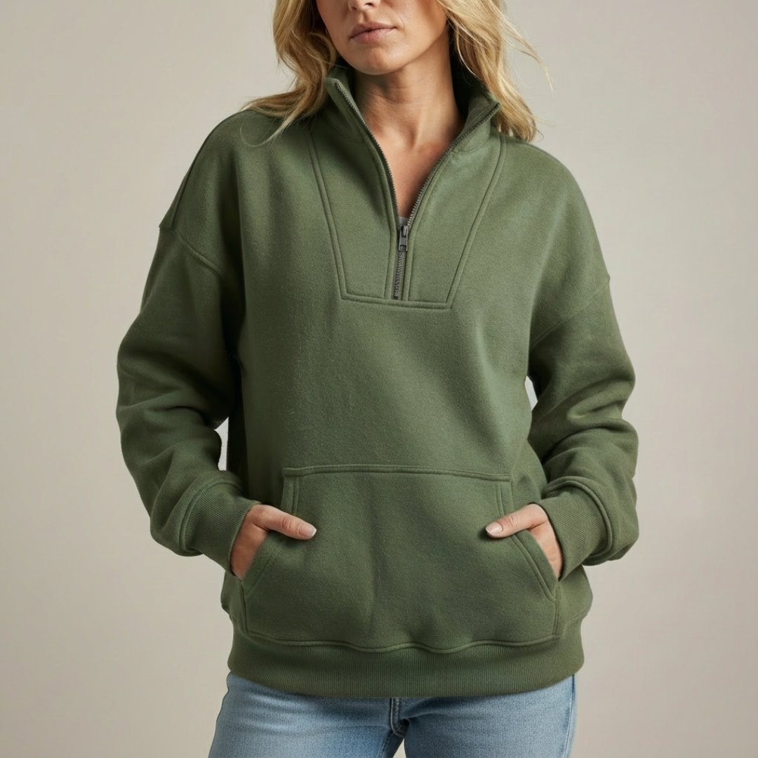 Yelena - Maglione Oversize in Fleece Caldo con Zip a Quarto