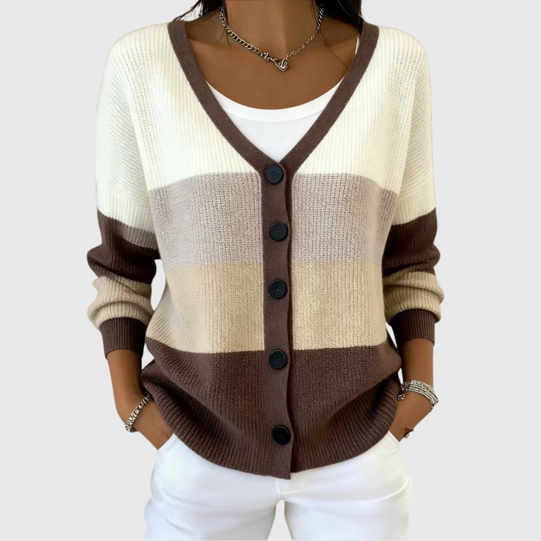 Cardigan in Maglia a Righe con Bottoni da Donna