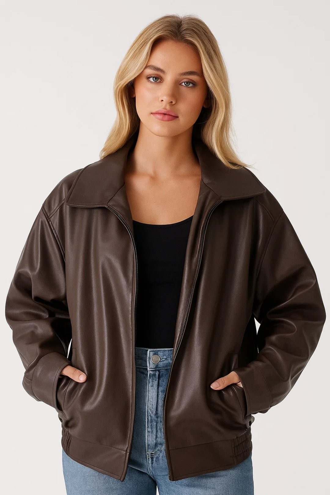 Giacca Bomber Oversize da Donna in Similpelle