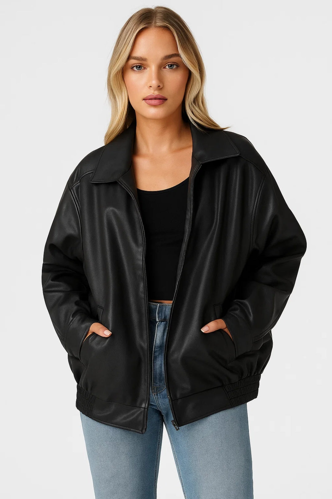 Giacca Bomber Oversize da Donna in Similpelle