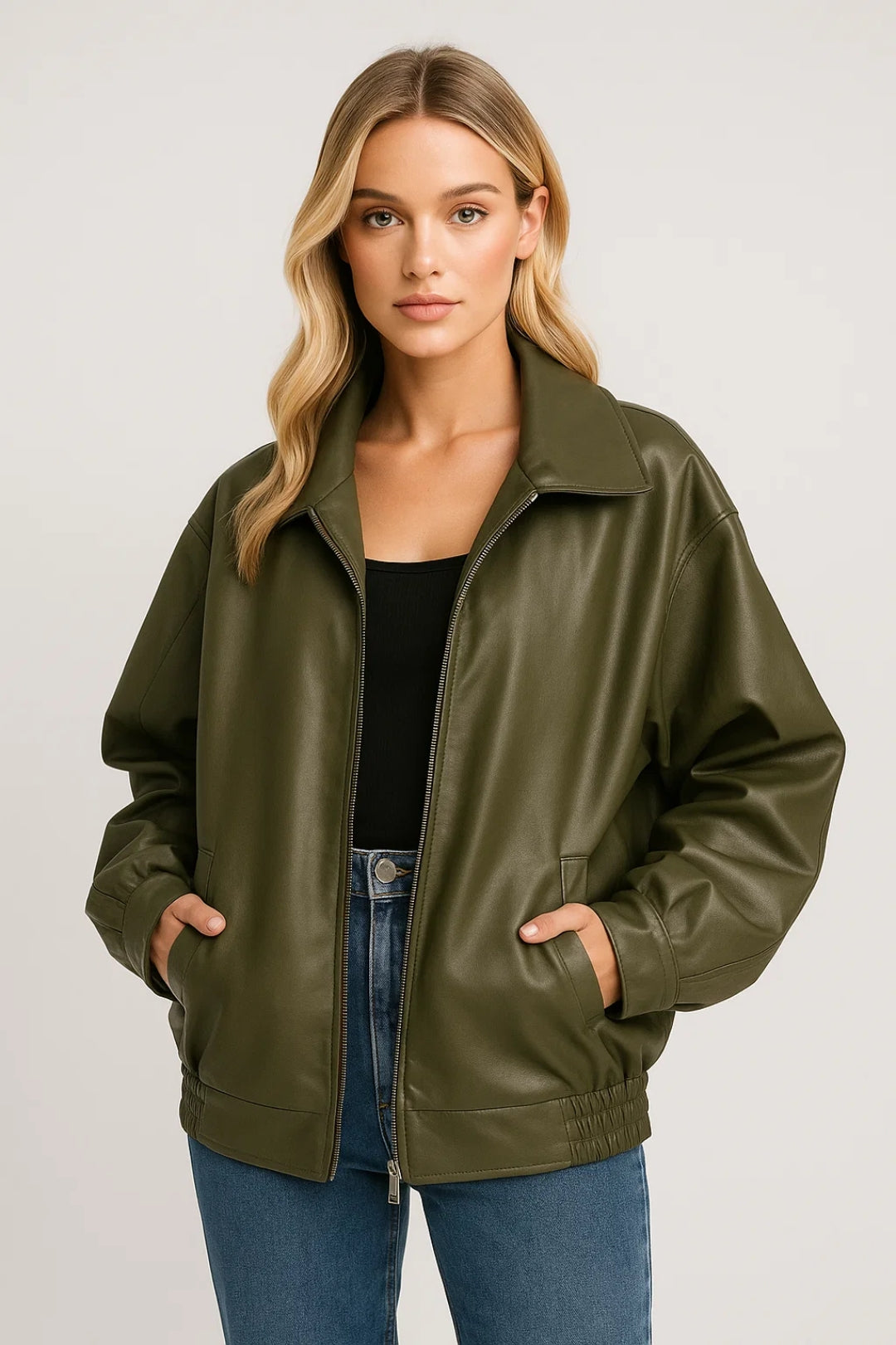 Giacca Bomber Oversize da Donna in Similpelle
