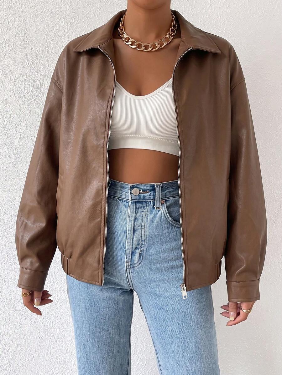 Giacca Oversize da Donna in Pelle con Spalle Scese