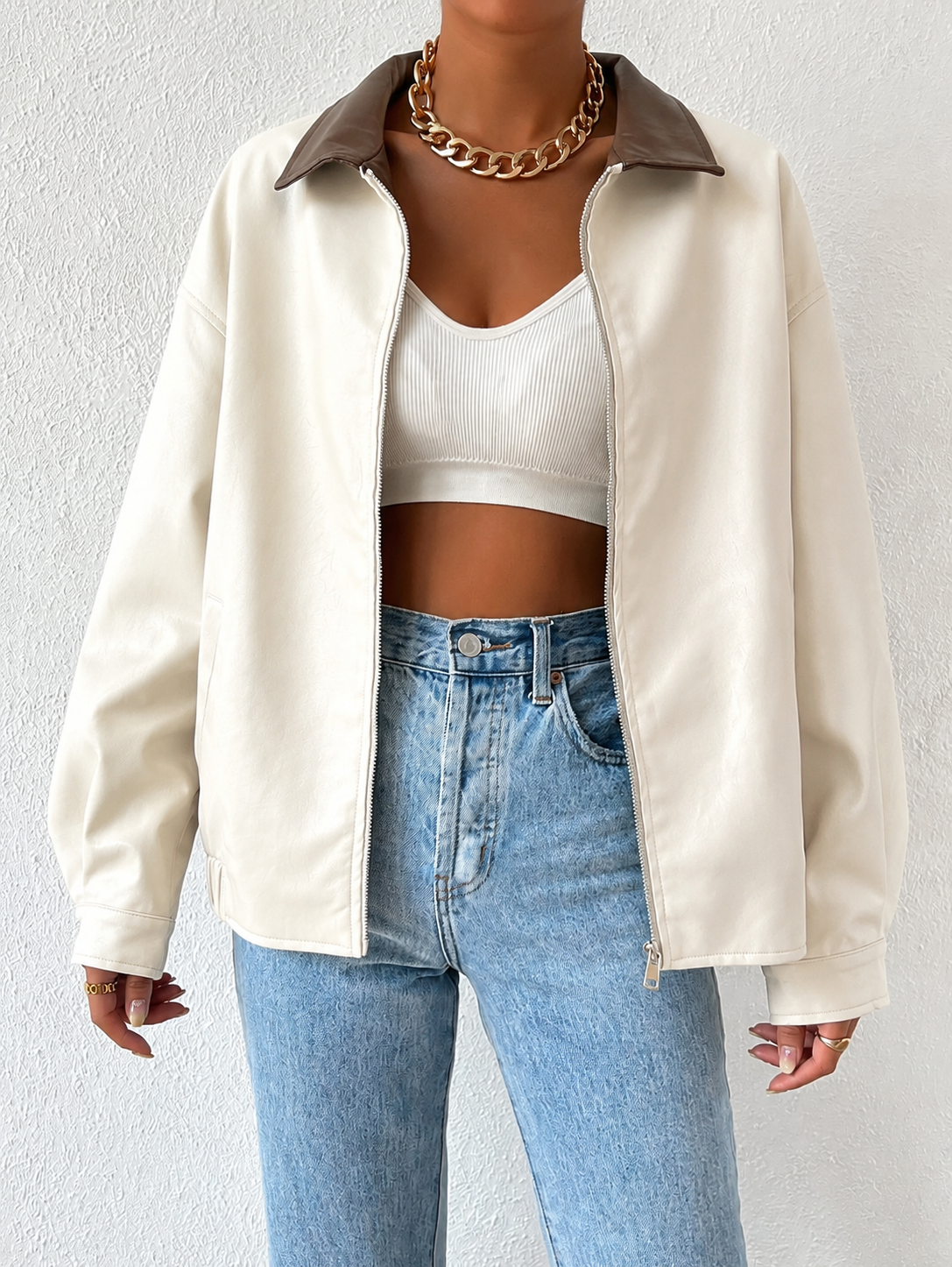 Giacca Oversize da Donna in Pelle con Spalle Scese